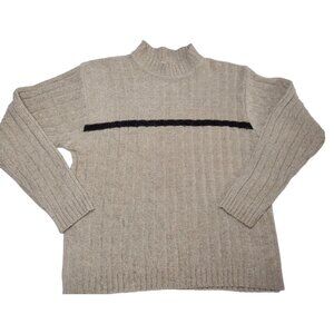 Cortina Italia Ribbed Chenille Sweater Men's Size L Beige Mock Neck Pullover